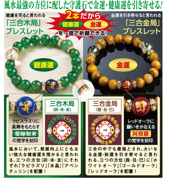 金運・健康運を祈願!三合金局・木局お守りブレス(2本組)