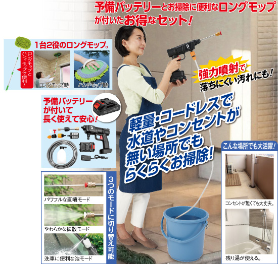 強力噴射!充電式高圧洗浄機特別セット